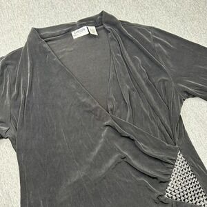 Chicos Travelers Black Dress Womens 2 Knee Length 3/4 Sleeve Faux Wrap Vneck